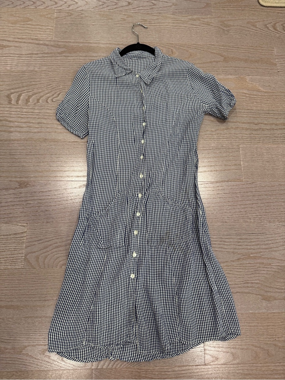 Vintage Navy & White Gingham Button-Front Dress
